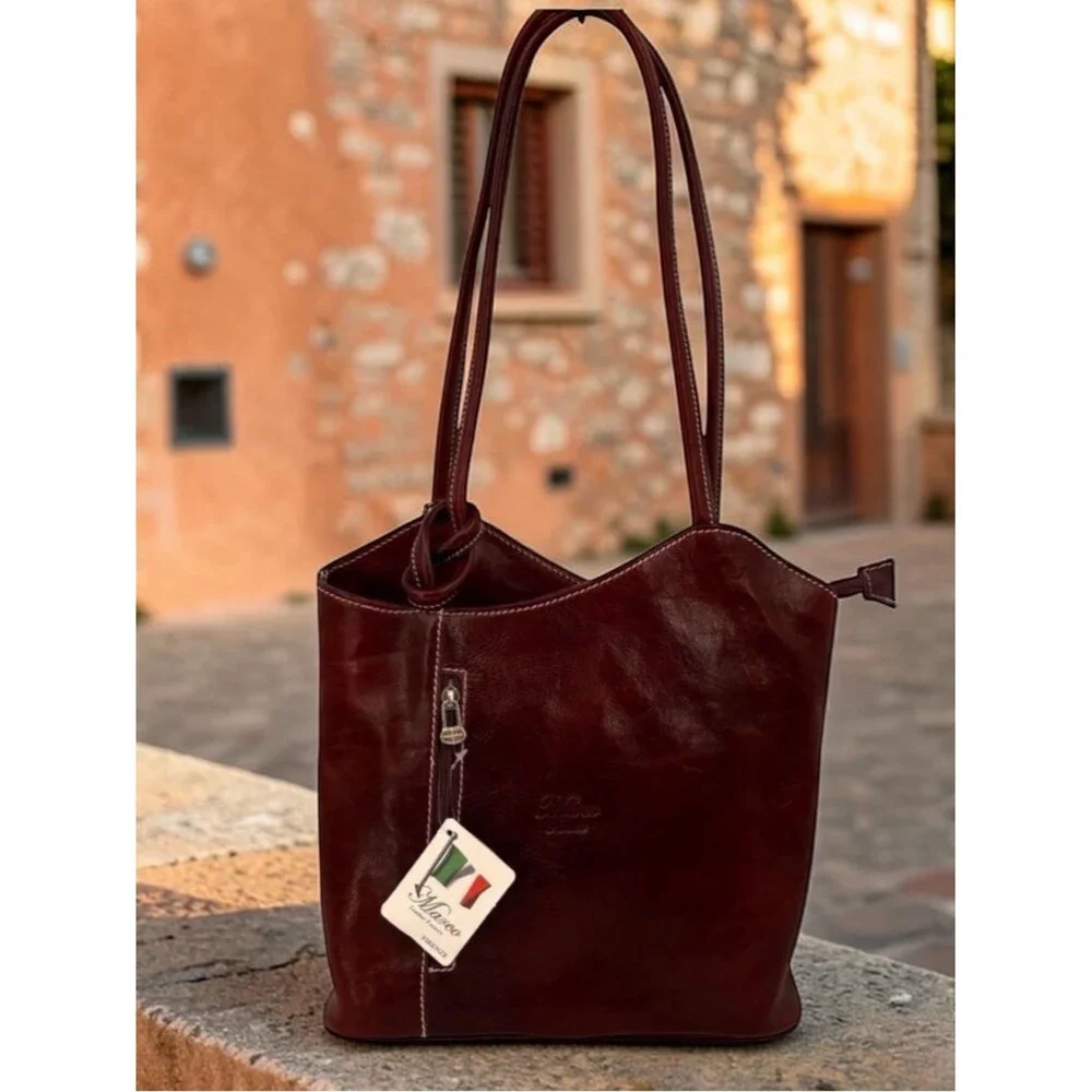 Marco Firenze Italian Leather Convertible Backpack Tote Bag Made In Ital…
